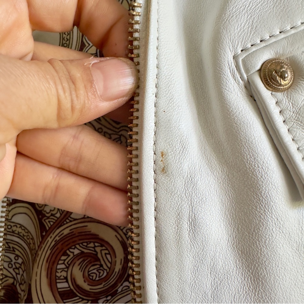 Balmain Paris Leather Jacket White Cropped Moto Gold Buttons Size S - Picture 8 of 11